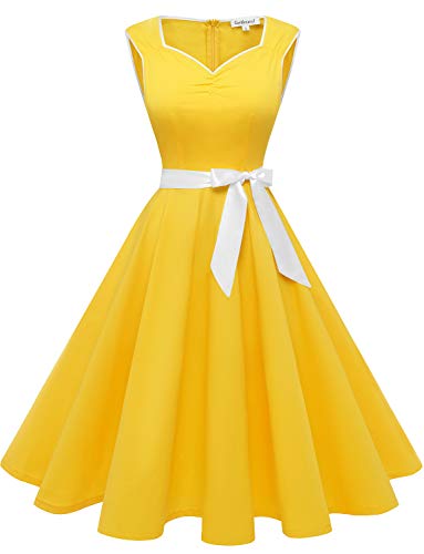 Gardenwed Mujer Retro Años 1950s Vintage Vestido de Cóctel Vestidos Corto Fiesta 50s 60s Rockabilly Yellow 2XL