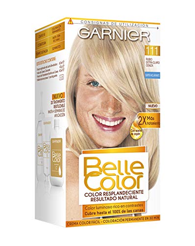 Garnier Belle Color Coloración de aspecto natural y cobertura completa de canas con aceite de jojoba y germen de trigo - Tono: Rubio Extra Claro Ceniza 111