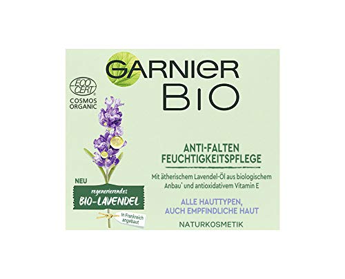 Garnier Bio Lavendel Cuidado hidratante antiarrugas, reduce y suaviza las líneas finas de la cara, también para pieles sensibles, 50 ml