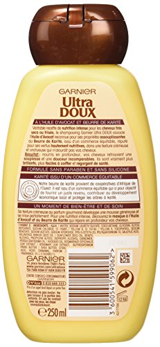 Garnier Champu Ultra Doux para pelo muy seco o encrespado, aceite de aguacate y manteca de karite, 250ml