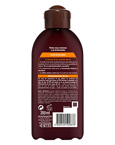Garnier Delial Aceite Bronceador Intenso Nutritivo Hidratante con Aroma a Coco - 200 ml
