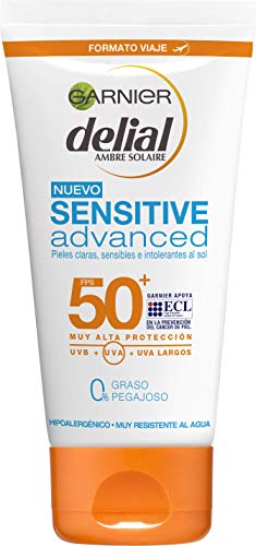 Garnier Delial Sensitive Advanced - Leche Solar para Pieles Claras, Sensibles e Intolerantes al Sol, IP50+ - 50 ml
