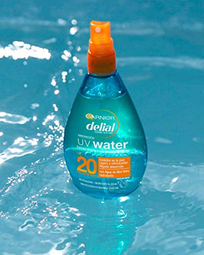 Garnier Delial UV Water Spray Transparente de Protección Solar para Cuerpo y Rostro, Protección Media SPF20 - 150 ml