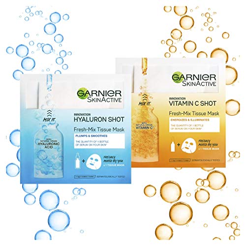 Garnier Fresh-Mix Mascarilla de tejido de vitamina C, máscara de tiro facial de tejido iluminador, 33 g