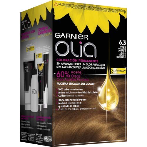 Garnier Olia Coloración permanente sin amoniaco para un olor agradable con aceites florales de origen natural, Rubio Oscuro Dorado 6.3
