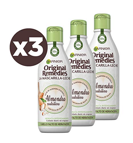 Garnier Original Remedies, La Mascarilla - Leche, Almendra Nutritiva para Pelo Falto de Hidratación - Pack de 3 x 250 ml