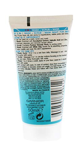 Garnier Pure Active - Exfoliante 3 en 1, 50 ml