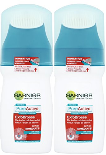 Garnier - Pure Activo - Gel Limpiador - Exfo-Cepilladora Control de Sebo las pieles grasas - Conjunto de 2