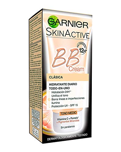 Garnier Skin Active BB Cream Clásica Perfeccionador Prodigioso para Pieles Normales, Tono Medio SPF15 con Vitamina C - 50 ml + Garnier Skin Active BB Crema Anti-Imperfecciones, Tono Claro - 7 ml