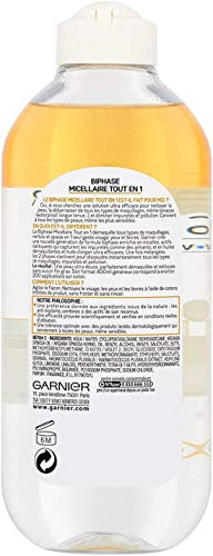 Garnier Skin Active Bipfase micelar todo en 1 – Maquillaje resistente al agua 400 ml, 1 unidad