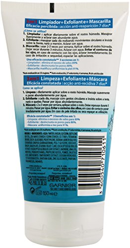 Garnier Skin Active - Pure Active 3 en 1 - Limpiador, exfoliante y mascarilla - 150 ml