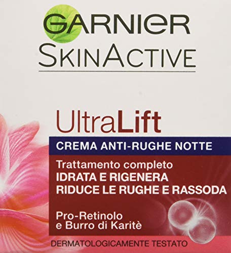 Garnier SkinActive UltraLift - Crema de noche antiarrugas regenerante con activador de brillo, reduce las arrugas, reafirma y uniforma, 1 unidad de 50 ml