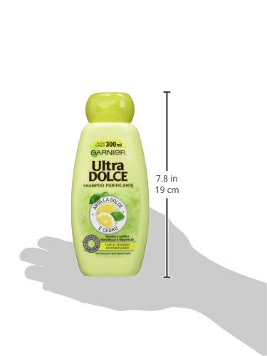 Garnier Ultra Dolce Champú Purificante arcilla Dolce y cedro para pelo tendenti ad ingrassarsi, sin parabeni, extractos nanturali, 300 ml, 3 paquetes de 2