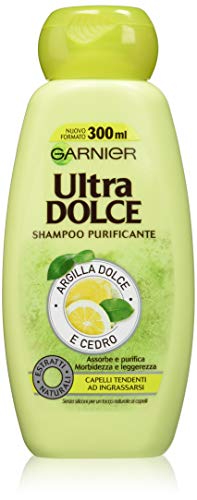 Garnier Ultra Dolce Champú Purificante arcilla Dolce y cedro para pelo tendenti ad ingrassarsi, sin parabeni, extractos nanturali, 300 ml, 3 paquetes de 2