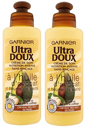 Garnier Ultra Doux À l'Huile d'Avocat et Beurre de Karité - Crème de soin sans rinçage Cheveux Très Secs ou Frisés 200 ml - Lot de 2