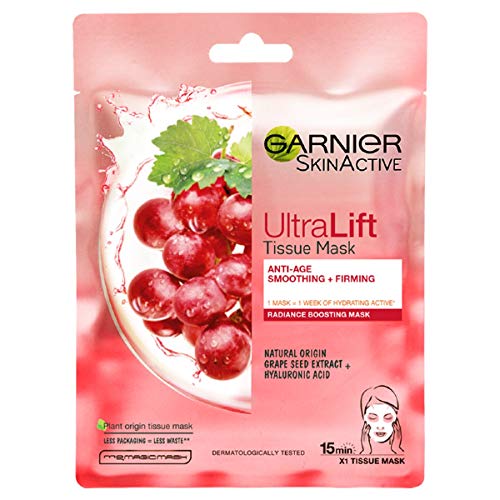 Garnier Ultralift Máscara de tejido antienvejecimiento, máscara facial para mejorar el brillo 32 g