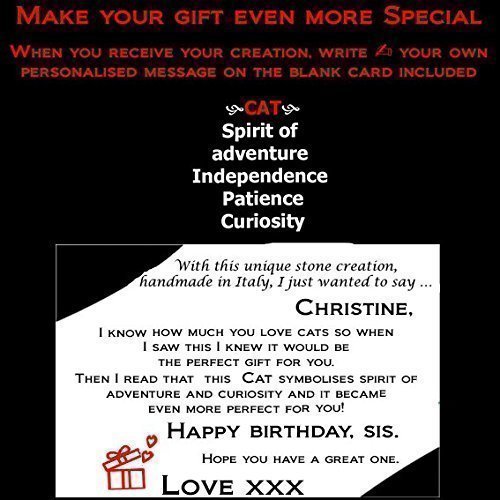 Gato Estirado de Piedra Hecho a Mano - Símbolo de Paciencia, Espíritu de Aventura, Curiosidad e Independencia - Caja de Regalo y Tarjeta de Mensaje - Cumpleaños Aniversario Felicitaciones Cat