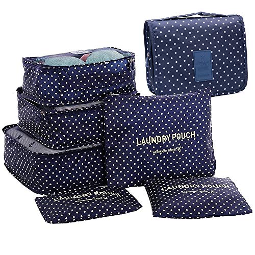 GCBTECH Set de 7 Organizadores de viajes cubo de viaje Bolsas de compresión de equipaje, Viajar Bolsas de aseo, bolsa de cosmético del maquillaje portable - Azul oscuro