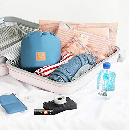 GCOA 2 Pcs Bolsas de cosméticos cilíndricas Oxford, Bolsa de Maquillaje Viaje Neceser de Almacenamiento de Aseo para Mujer Niña(Rojo/Azul Oscuro)