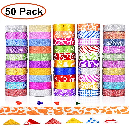 GCOA 50 Rollos Washi Tape Cinta Adhesiva Washi Glitter Adhesivo de Cinta Decorativa para DIY Crafts Scrapbooking