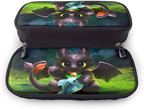 GDHGD Estuche para lápices de Cuero Cómo Entrenar a tu dragón Estuche para lápices sin Dientes Soporte para Bolsa Papelería Maquillaje cosmético Bolsa con Doble Cremallera para Adultos Niñas Niño