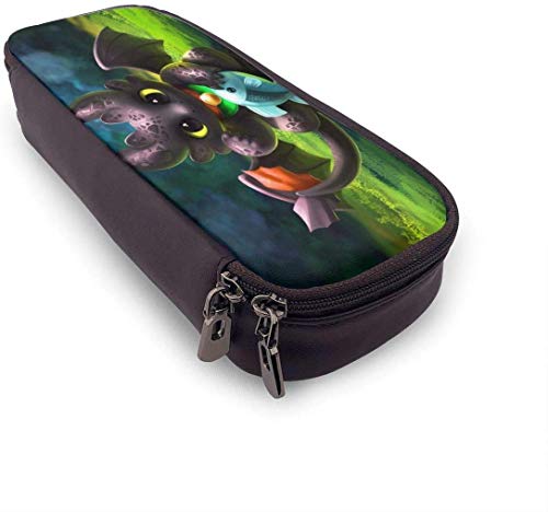 GDHGD Estuche para lápices de Cuero Cómo Entrenar a tu dragón Estuche para lápices sin Dientes Soporte para Bolsa Papelería Maquillaje cosmético Bolsa con Doble Cremallera para Adultos Niñas Niño