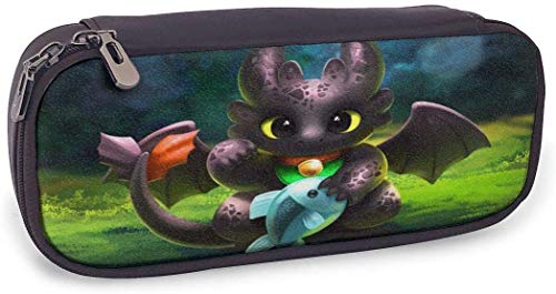 GDHGD Estuche para lápices de Cuero Cómo Entrenar a tu dragón Estuche para lápices sin Dientes Soporte para Bolsa Papelería Maquillaje cosmético Bolsa con Doble Cremallera para Adultos Niñas Niño