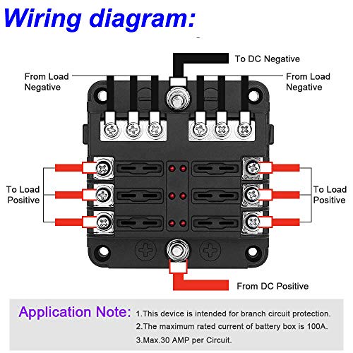 Gebildet 6 Vías 32V Portafusibles con Lámpara de Alerta LED, Caja de Fusibles con Cubierta de Protección + Segatinas + 12pcs Fusible de Cuchilla, para Coche Camión Barco Marina RV Furgoneta