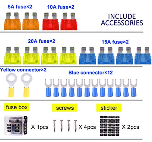 Gebildet 6 Vías 32V Portafusibles con Lámpara de Alerta LED, Caja de Fusibles con Cubierta de Protección + Segatinas + 12pcs Fusible de Cuchilla, para Coche Camión Barco Marina RV Furgoneta