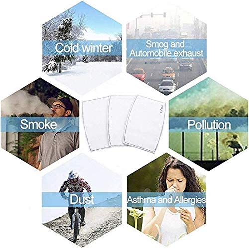 Gecter PM2.5 Filtros de carbón activado 5 capas reemplazables de papel de filtro antiniebla anti niebla papel para adultos (50 unidades)
