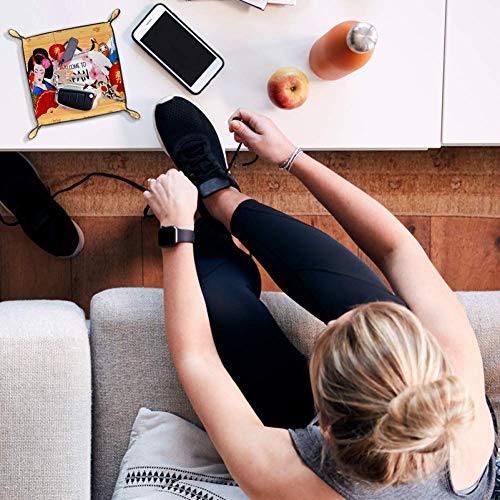 Geisha japonesa Lucky Cat Carps Carps Fuji Mountain Cuero Valet Tray Mesilla de noche de escritorio Catchall Organizador caja para joyería llavero monedero monedero caramelo