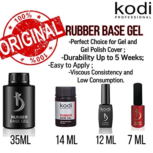 Gel base de goma Kodi para uñas - Esmalte en gel de capa base profesional - Revestimiento uniforme altamente resistente - Ideal para uñas finas, quebradizas e irregulares (7 ml)
