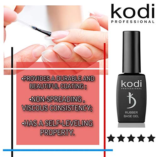 Gel base de goma Kodi para uñas - Esmalte en gel de capa base profesional - Revestimiento uniforme altamente resistente - Ideal para uñas finas, quebradizas e irregulares (7 ml)