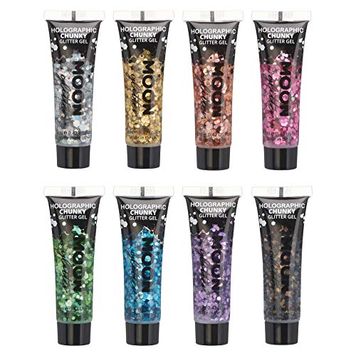 Gel Brillante grueso Holográfico para la Cara y el Cuerpo por Moon Glitter - 12ml - Set de 8 colores - Pintura Facial Brillante