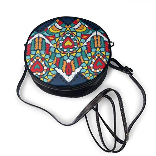 Generies Bolso de cuero,Ethnic Aztec Figure TribalBolso bandolera de hombro resistente al aceite para mujer, Bolso cosmético de moda, Bolso redondo de cuero estampado nano, 7.1x2.36 (pulgadas)