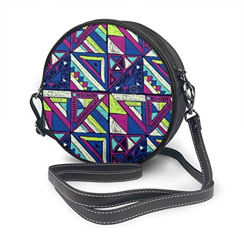 Generies Bolso de cuero,Ethnic Aztec Figure TribalBolso bandolera de hombro resistente al aceite para mujer, Bolso cosmético de moda, Bolso redondo de cuero estampado nano, 7.1x2.36 (pulgadas)