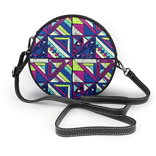 Generies Bolso de cuero,Ethnic Aztec Figure TribalBolso bandolera de hombro resistente al aceite para mujer, Bolso cosmético de moda, Bolso redondo de cuero estampado nano, 7.1x2.36 (pulgadas)