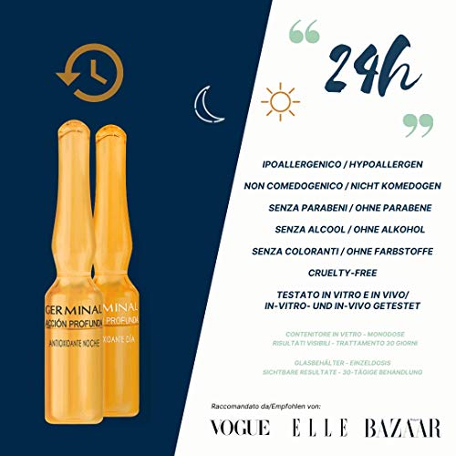 Germinal Acción Profunda Antioxidante Noche y Día - Serum Facial con Vitamina C, Vitamina E y Vitamina B12 con Efecto Antimanchas, Antiedad y FPS 30-7 Ampollas Día x 1ml, 7 Ampollas Noche x 1ml