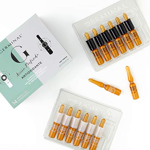 Germinal Acción Profunda Antioxidante Noche y Día - Serum Facial con Vitamina C, Vitamina E y Vitamina B12 con Efecto Antimanchas, Antiedad y FPS 30-7 Ampollas Día x 1ml, 7 Ampollas Noche x 1ml