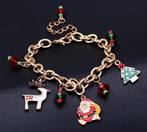 Gespout Cadena de Brazalete Joyería de Pulseras Papá Noel Bracelet de Aleación con Brillando Colgante Mujer Lindo Decoración de Fiesta Hogar Accesorios de Ropa Niños Niñas Dama