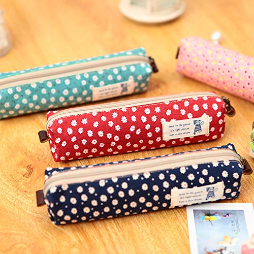 Gespout Caja de de Lápiz Paño Bolsa de Plumas Mujer Niños Maquillaje Bolsa Estuches Escolares Caso Pen Organizador Papelería Con Metal Cremalleras Regalo de Caja Retro Floral 20.5*4*5cm(Verde)1pcs