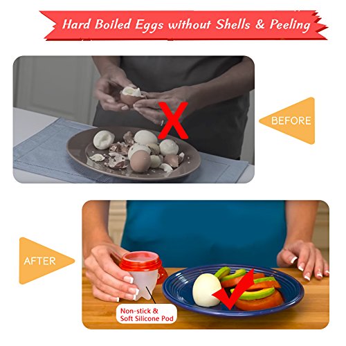 GESUNDHOME Egg Cooker Set de 6 - Silicona Hervidor de Huevos Antiadherente Pasado por Agua y Cocido Cocedor sin el Cáscara (Rojo)