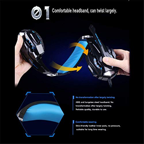 GFDGFDG - Auriculares de diadema con micrófono para PS4, PC, ordenador portátil, tableta, Mac, estéreo con cancelación de ruido, con almohadillas de memoria suave, luz LED, color rojo