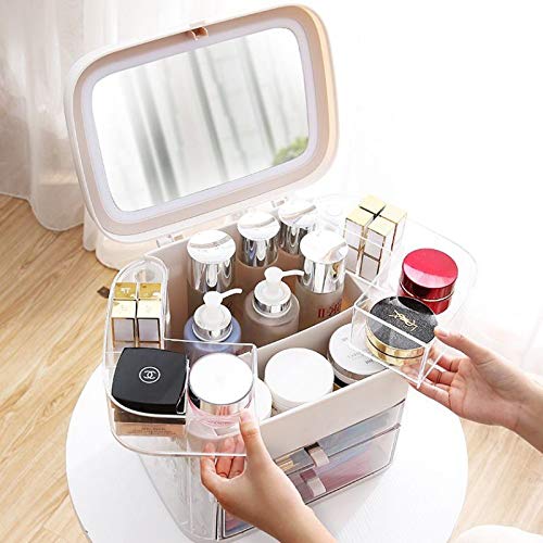 GGDH - Caja de almacenamiento de joyas para mujer, con espejo y luz LED, 6 cajones, grande (rosa)