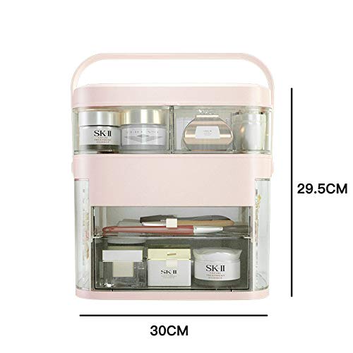 GGDH - Caja de almacenamiento de joyas para mujer, con espejo y luz LED, 6 cajones, grande (rosa)