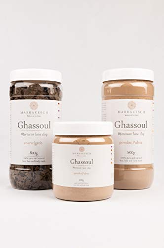 Ghassoul Rhassoul gránulos 400g | Arcilla roja marroquí para usar como mascarilla para la limpieza facial | Peeling natural para la cara y el cabello | Arcilla limpiadora para el cuidado personal.