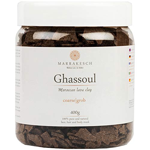 Ghassoul Rhassoul gránulos 400g | Arcilla roja marroquí para usar como mascarilla para la limpieza facial | Peeling natural para la cara y el cabello | Arcilla limpiadora para el cuidado personal.