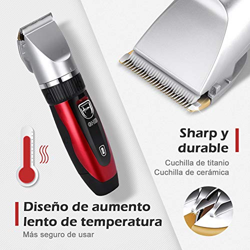 GHB Cortapelos Electrónico Maquinilla Cortar Pelo Ajustable con 4 Peines 2 baterías Color Rojo Adecuado para Barba y Bigote