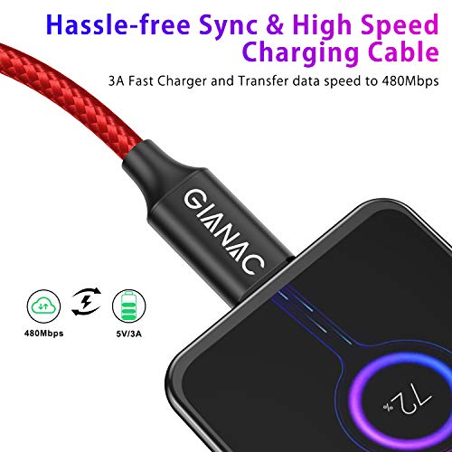 GIANAC Cable Micro USB, [4pack 0.5m+1m+2m+3m] Trenzado de Nylon Cable Carga Rápida y Sincronizació Compatible con Android, Galaxy S6 S7 J5 J7, Kindle, Sony, Nexus