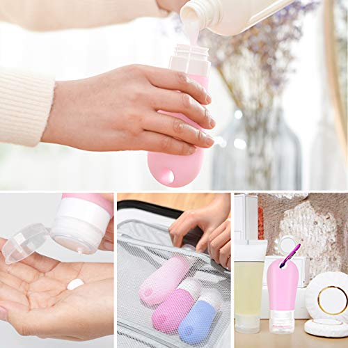 Gifort 6 Piezas Botellas de Viaje Portatiles 60ml, Botellas de Silicona Rellenables, Botellas Vacías Contenedores Viaje para Desinfectante de Manos Champú Loción Gel